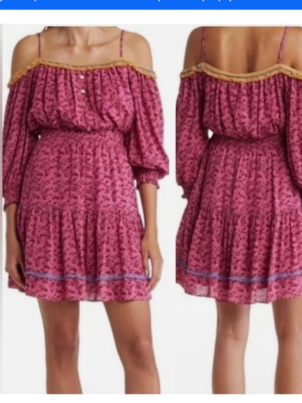 BETSEY JOHNSON Vines of Bali Ibis Rose Pink Off Shoulder Mini Dress size small